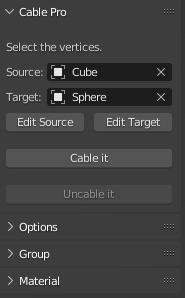 Blender Cable PRO addon - Select the source/target