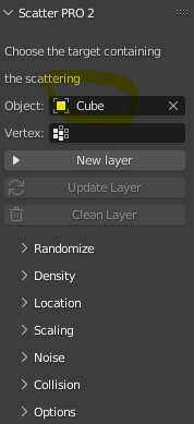 Blender Scatter PRO addon - Select the target